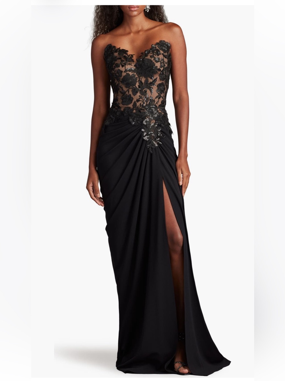 Tadashi Shoji Dresden Embroidered Sequin Strapless Gown